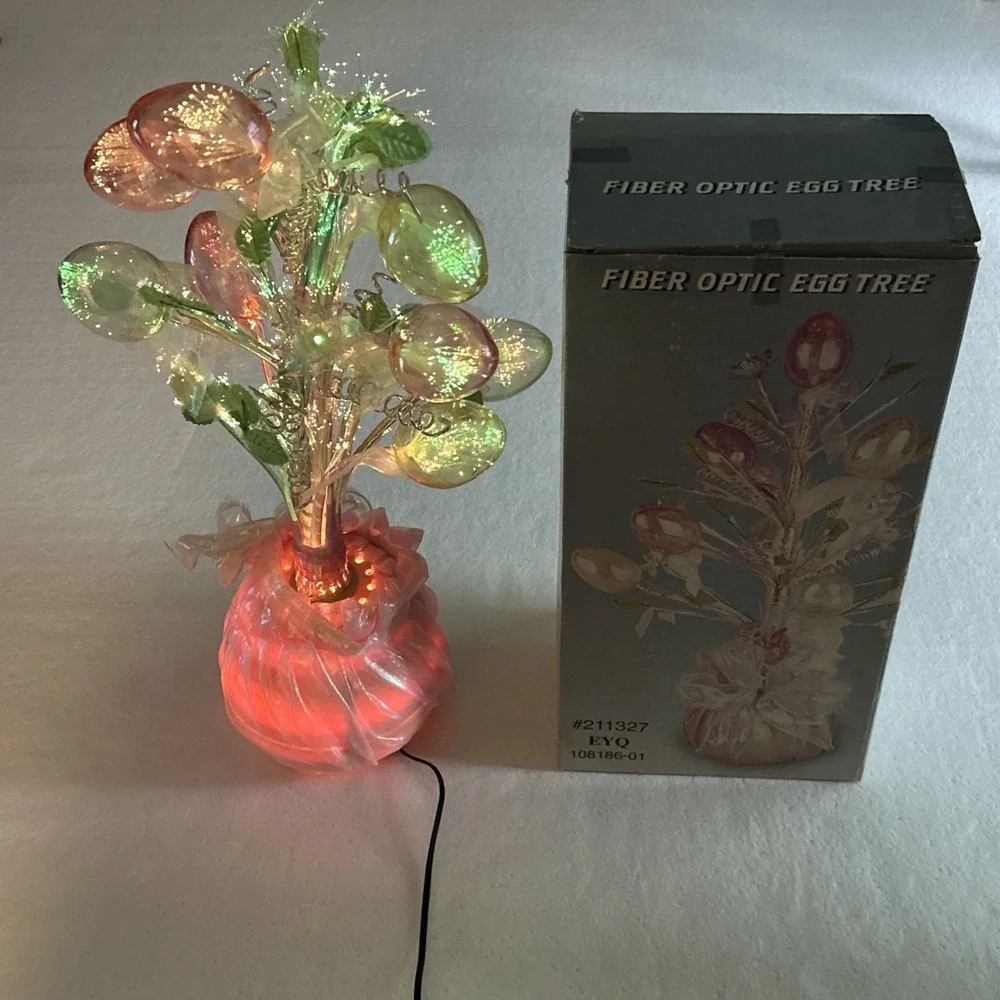 Fiber Optic Egg Tree Lighted Pastel Easter Decoration Tested Works Vintage